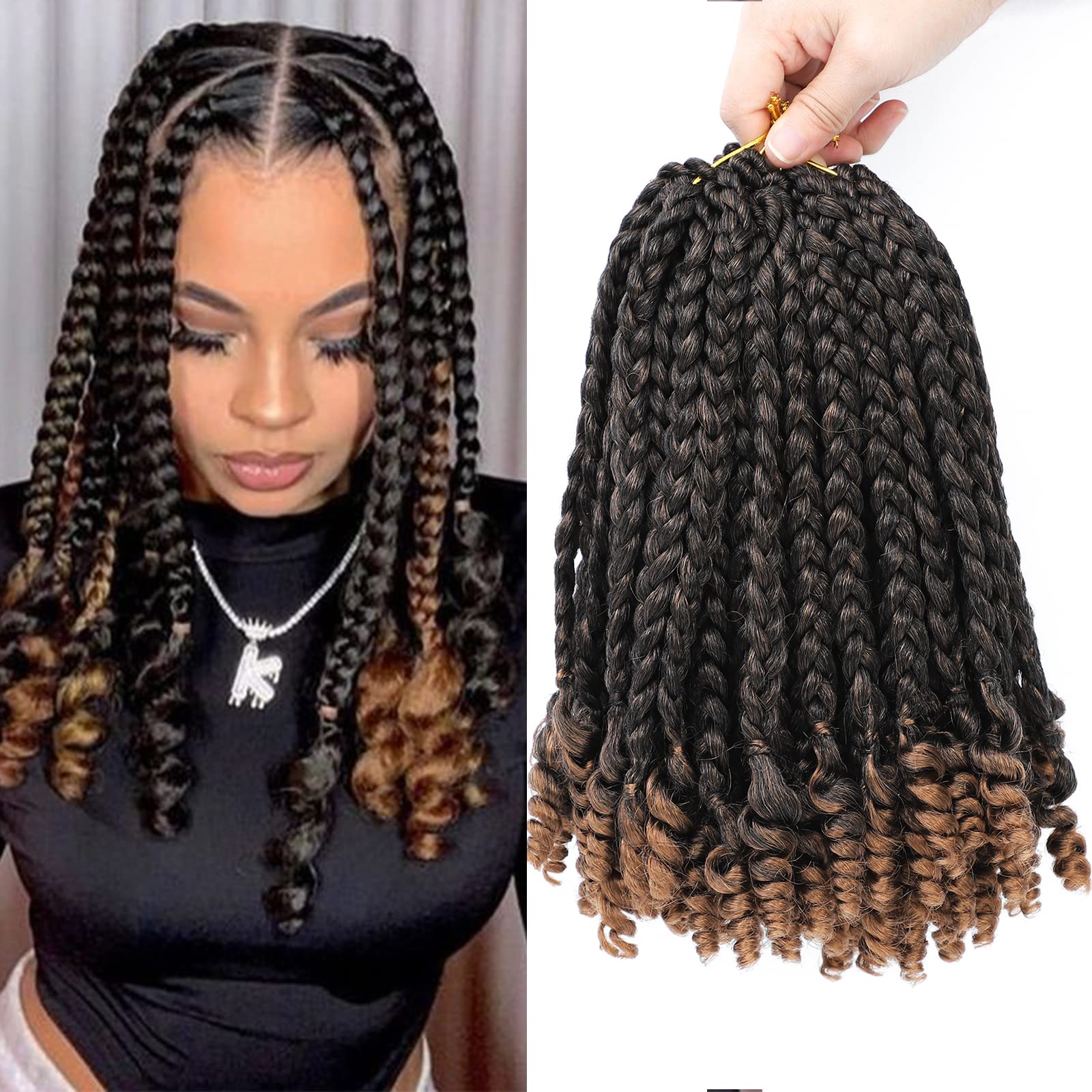 Buy 6 Packs Crochet Box Braids Curly Ends 10 Inch Ombre Box Braids with