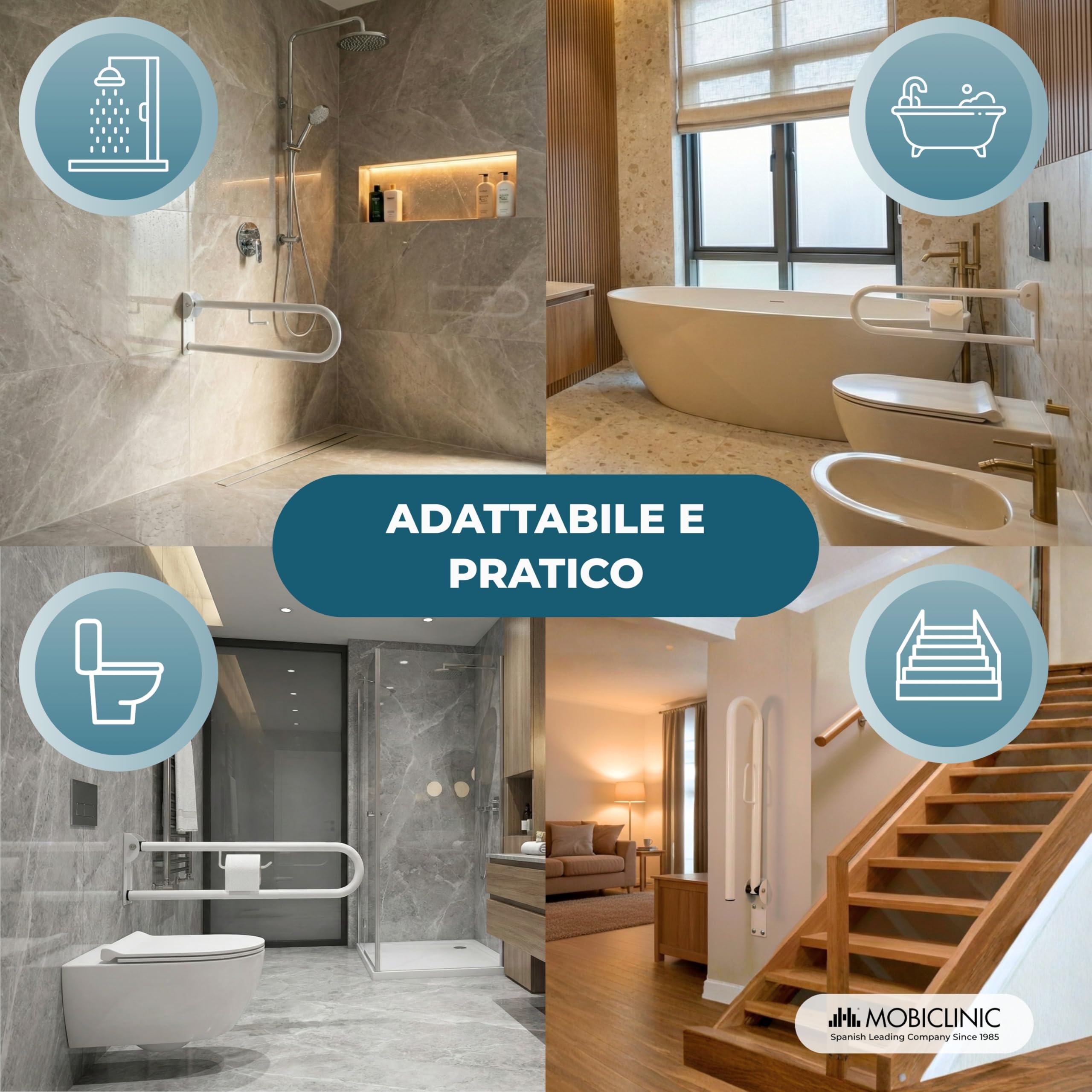 Mobiclinic, Maniglione bagno disabili, Arco, Pieghevole, Maniglia doccia anziani, Ribaltabile, Con portarotolo, Doppia wc, Maniglie di sicurezza, Ausili