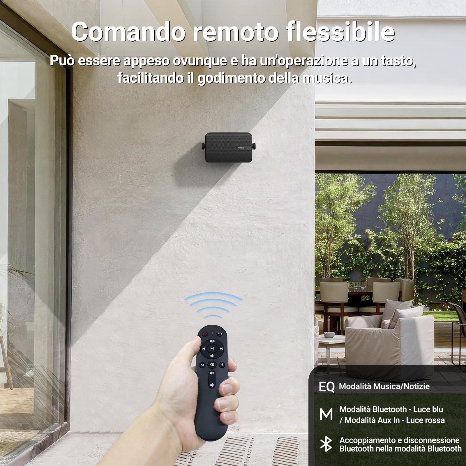Inwa Altoparlante Bluetooth, Altoparlante con supporto a parete attivo e passivo, impermeabile, set audio stereo wireless con ingresso Aux, sistema audio adatto per gazebo (coppia, potenza di picco