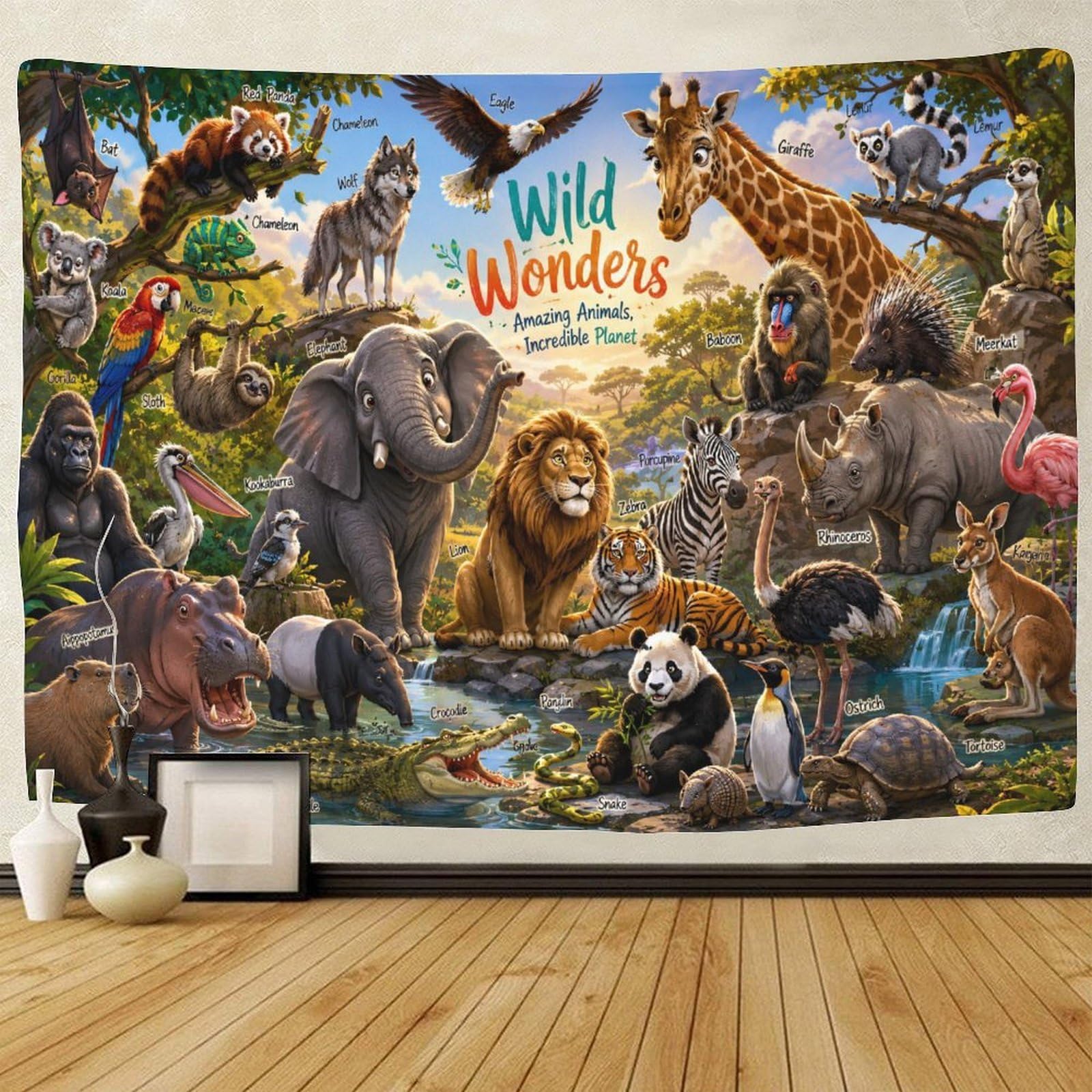 GPMNBCXZK Forest Animal Kingdom 3D Print Wall Tapestry Wall Hanging Decor Tapestries Poster Curtain Living Room College Dorm 180cmx230cm