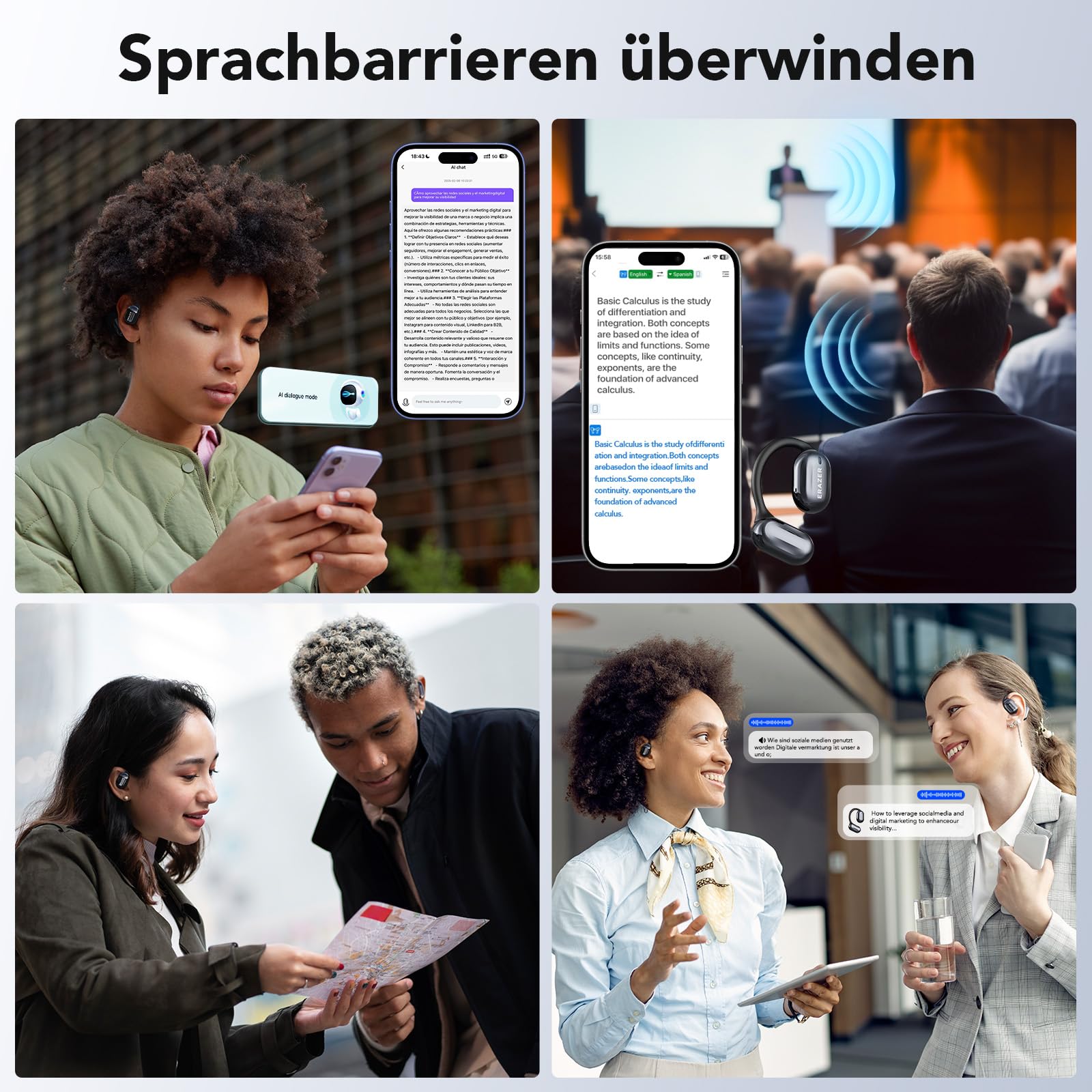 Ki Übersetzer Kopfhörer, 3-in-1 Übersetzungskopfhörer mit Echtzeitübersetzung, 150 Sprachen, Touchscreen, 60H, für iOS und Android