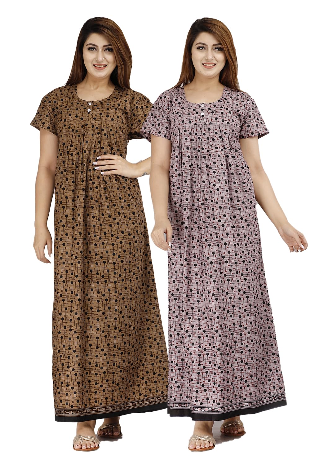 monique Brand 100% Cotton Nighty Combo Pack of 2 for Women Floor Length XXL Free Size Maxi Gown Multi-Color-picture-18
