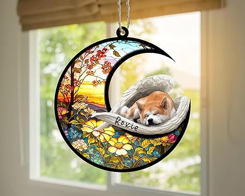Miniatura 525 de Chow Chow Dog Memorial Suncatcher, adorno de Navidad Chow Chow con nombre, atrapador de pérdida de mascotas, regalos para los amantes de los perros