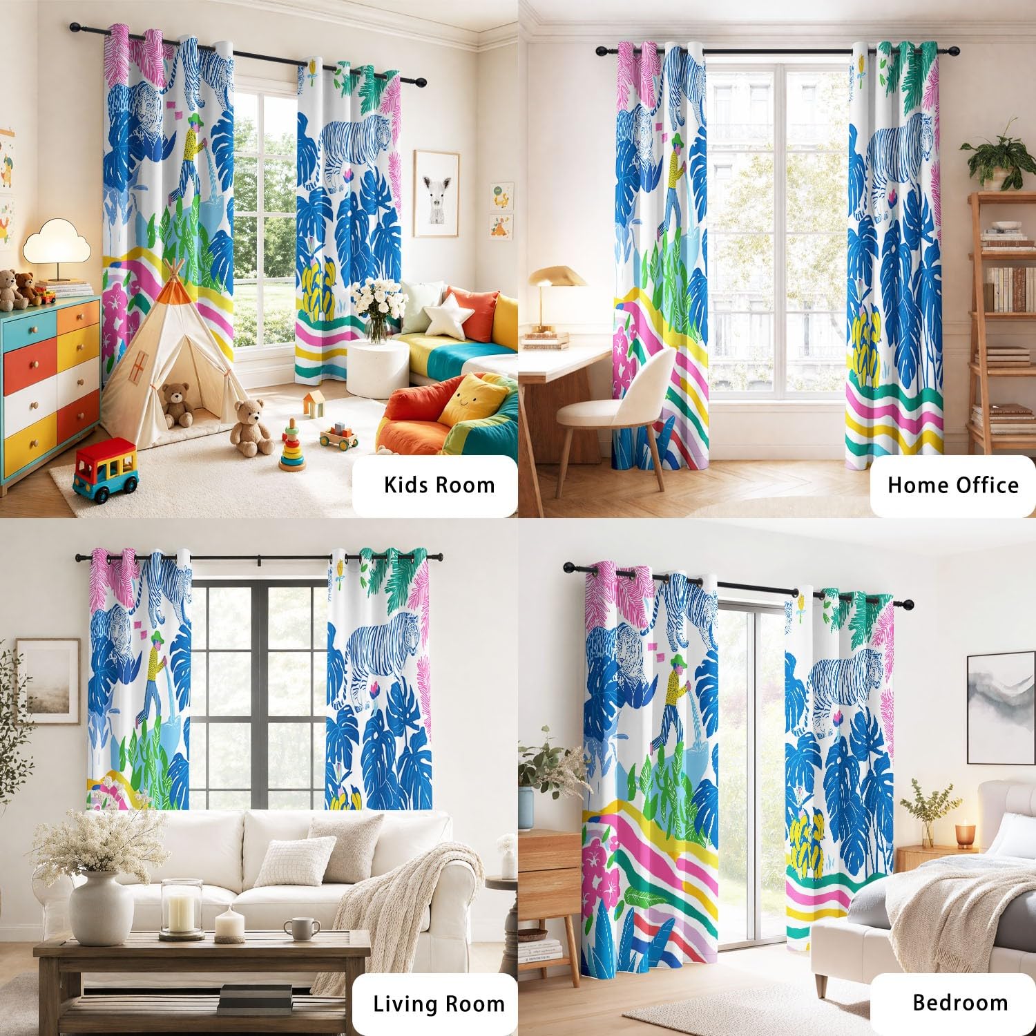 Generisch Tiger Gärtner Pflanzen Blickdichte Gardinen Boho Tropisch Ösenvorhänge Thermo Vorhang Schlafzimmer Wohnzimmer Kinder Verdunklungsvorhänge 2er Set B 91.5 x H 214 cm