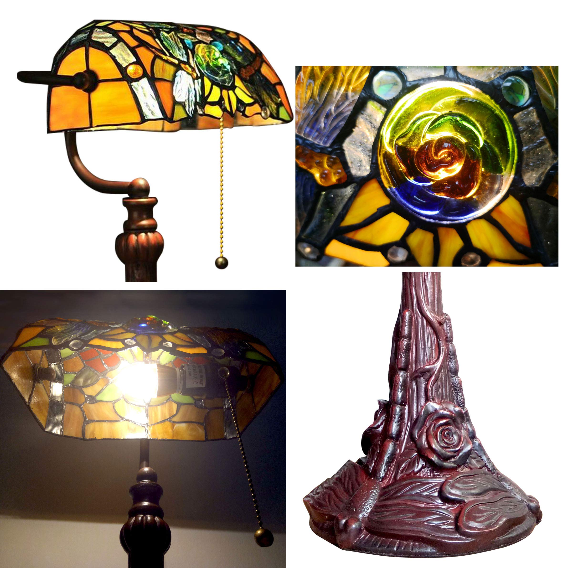Tiffany Schreibtischlampe Retro Bankerlampe Klavierleuchte Klavierlampe Tischlampe Bunte Glas Schlafzimmer Nachttischlampe (Dragonfly)