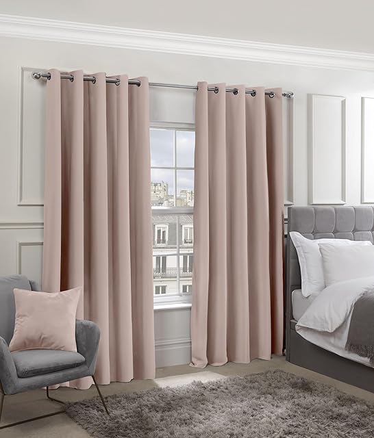Emma Barclay Cali Eyelet - Woven Thermal Blackout Eyelet Curtains in Blush Pink - Width 46 x Drop 72" (116 x 183cm)