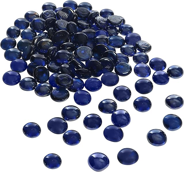 Belle Vous Blue Glass Pebbles - 2.25kg / 5lbs 18mm Flat Marble Bead Gemstones - Decorative Gems for Weddings/Party Table Scatter, Centrepiece Vase Filler Stones and Aquarium Décor