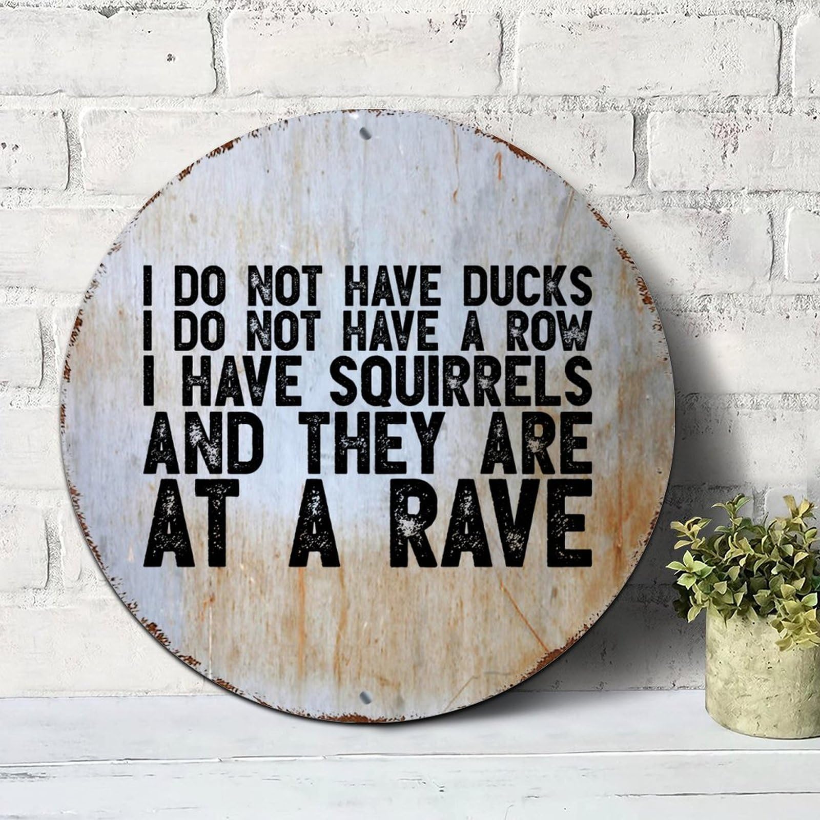Yelolyio I Have Squirrels And They Are At A Rave Signs Inspirational Sayings Round Tin Signs Aluminum Metal Signs Wall Art Farmhouse Decorative Wreath Sign Rustic Wall Decor Housewarming Gift