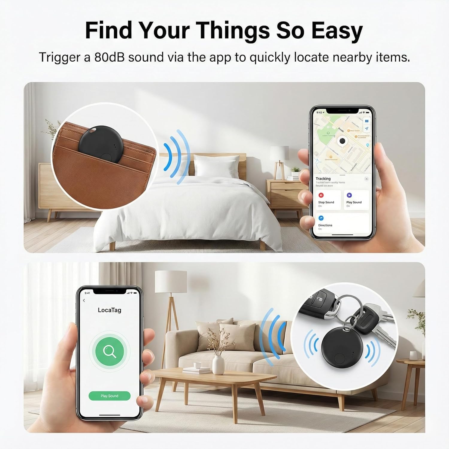 Air Tracker Tags-4 Pack, Bluetooth Tracker with Sound, Compatible with Google’s Find Hub (Android) and Apple Find My (iOS), for Keys, Wallets, Luggage, Pets, No Subscription (Black)