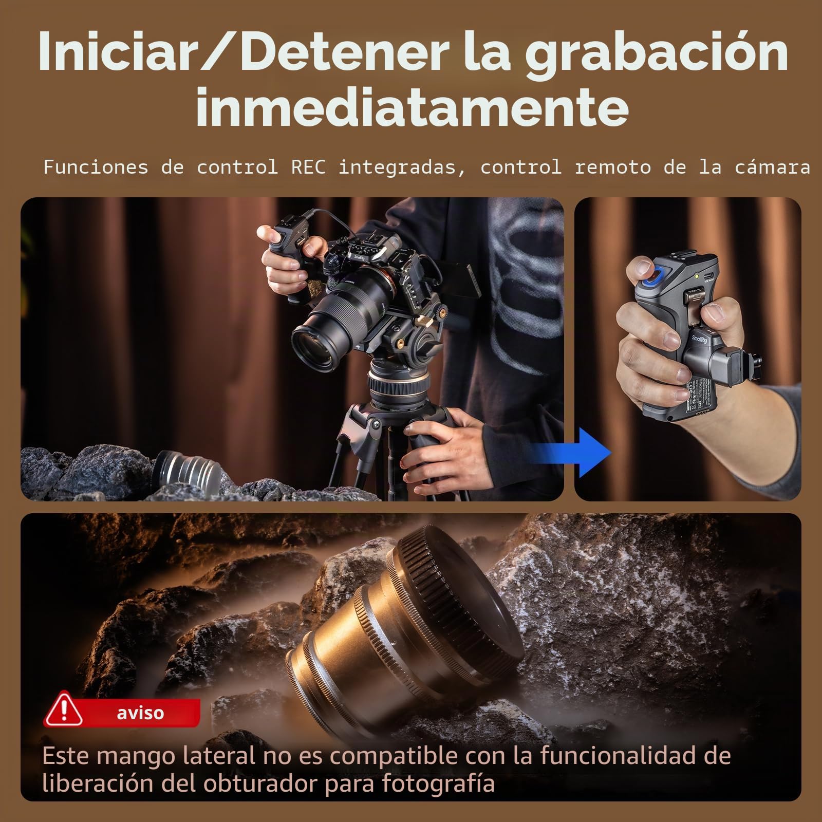 SmallRig Mango lateral giratorio con gatillo REC para cámaras Sony Selected Mirrorless para Sony Alpha 7 IV/Alpha 7R V / A7 III / FX3 / Alpha 9, compatible con batería F550/570, control de obturador