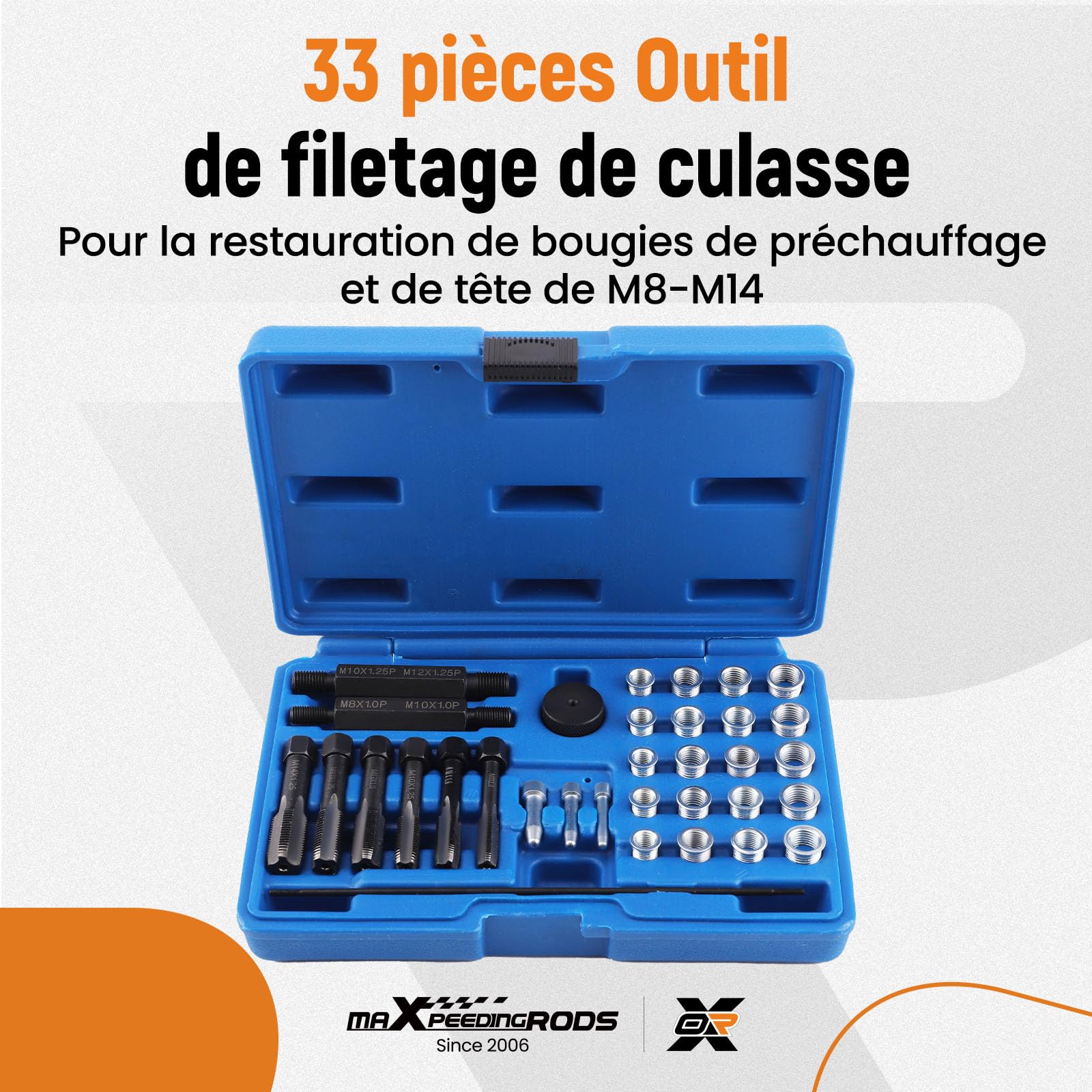 maXpeedingrods Kit de réparation de filetage de culasse de 33 pièces M8-M14