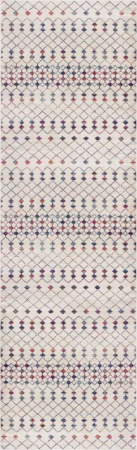 RUG BRANCH Savannah Modern Boho Beige Blue Indoor Runner Rug for Entryway, Hallway, Bathroom, and Kitchen - 2' x 20' (2'3" X 20') 2'3" X 20' Cream Navy