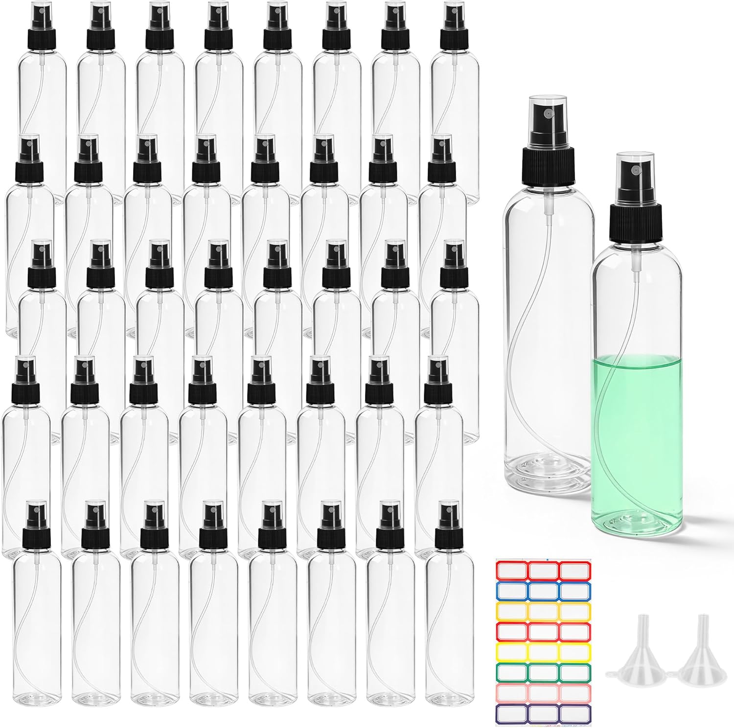24 Pack Clear Plastic Spray Bottles 6 oz Spray Bottle Fine Mist Cleaning Spray Bottles Transparent 6 oz Empty Sprays Bottle Bulk for Travel, Essential Oils (Black,Clear)