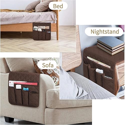 Miniatura 7 de FYY Organizador de reposabrazos para sofá, soporte de control remoto, antideslizante, color marrón, para sillón reclinable con 5 bolsillos para