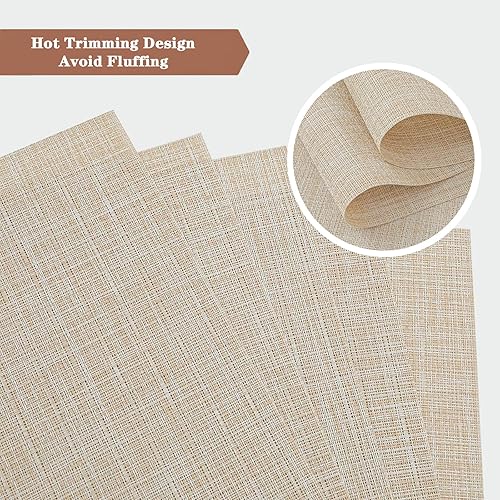 Miniatura 2 de Juego de 2 manteles individuales color beige, resistentes al calor, antideslizantes, para mesa de comedor, lavables, duraderos, tejido de vinilo PVC