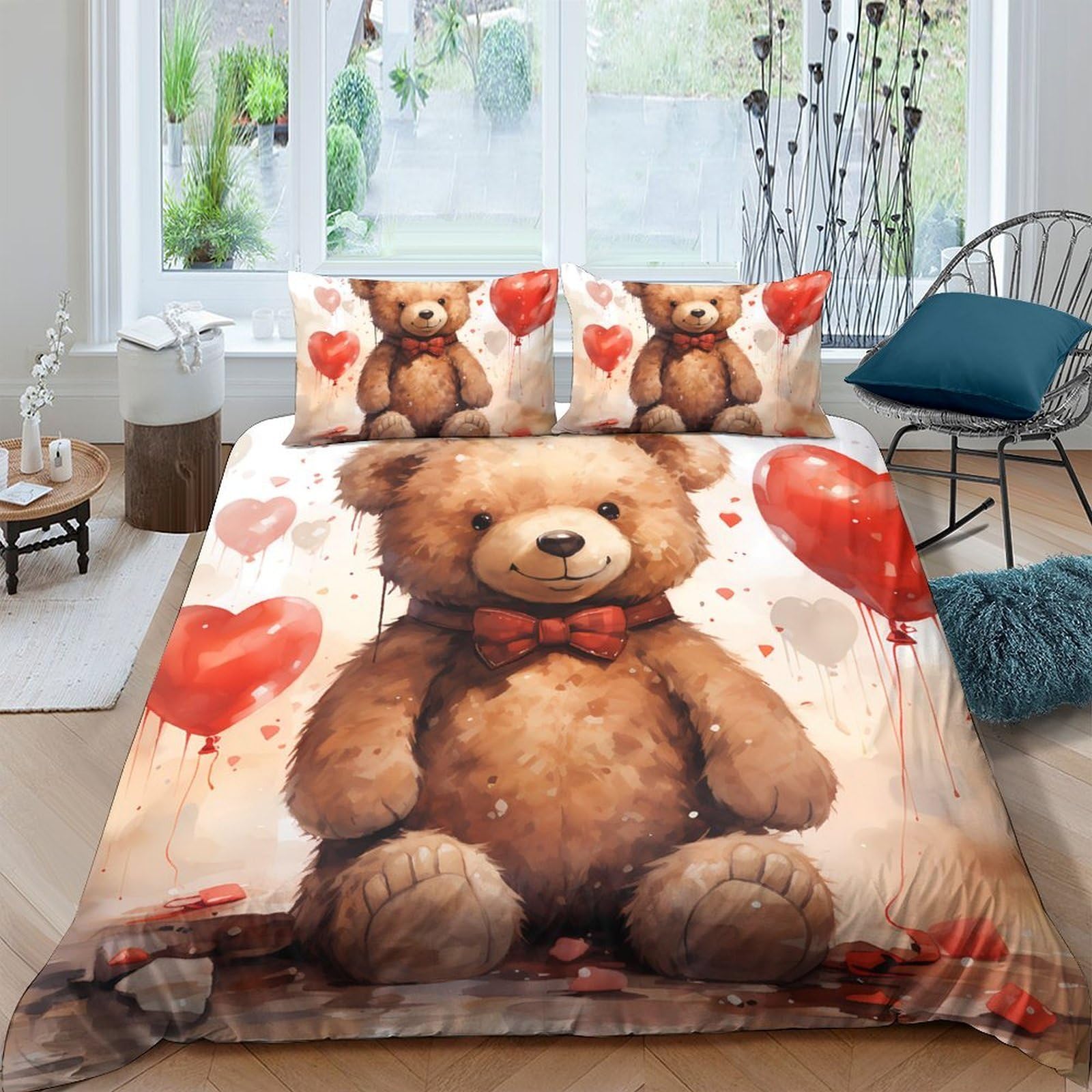 Ctjqhvkz Style-5 3D Printed Teddy Bear Fitted Sheet Microfiber Soft Breathable Heart Pattern Mattress Cover For Bedroom Dorm Decor Single（135X200cm）