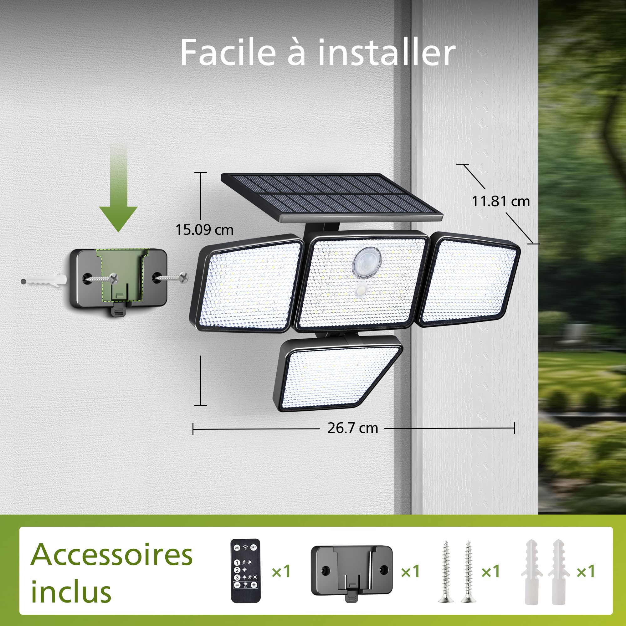Visiter la boutique Philips Philips lampe Solaire de Sécurité Extérieur, 196 LED avec Détecteur de Mouvement PIR, 3 Modes, 4 Têtes Orientables, Projecteur à Énergie Solaire avec Télécommande, IP65 Étanche – Lot de 1 in use