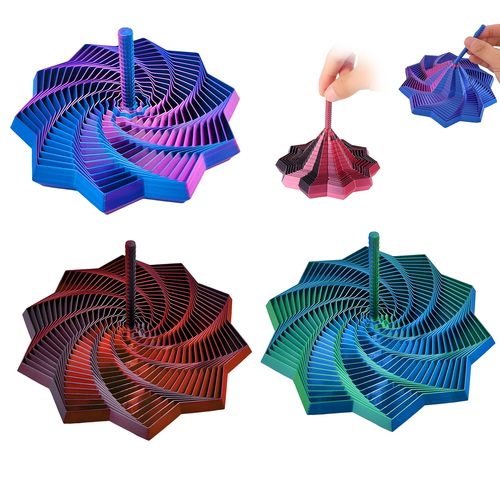 3PCS 3D Printed Expanded Fidget Star,Sensory Fidget Star with Handle for Focus & Stress Relief, Multicolor, 9cm*9cm