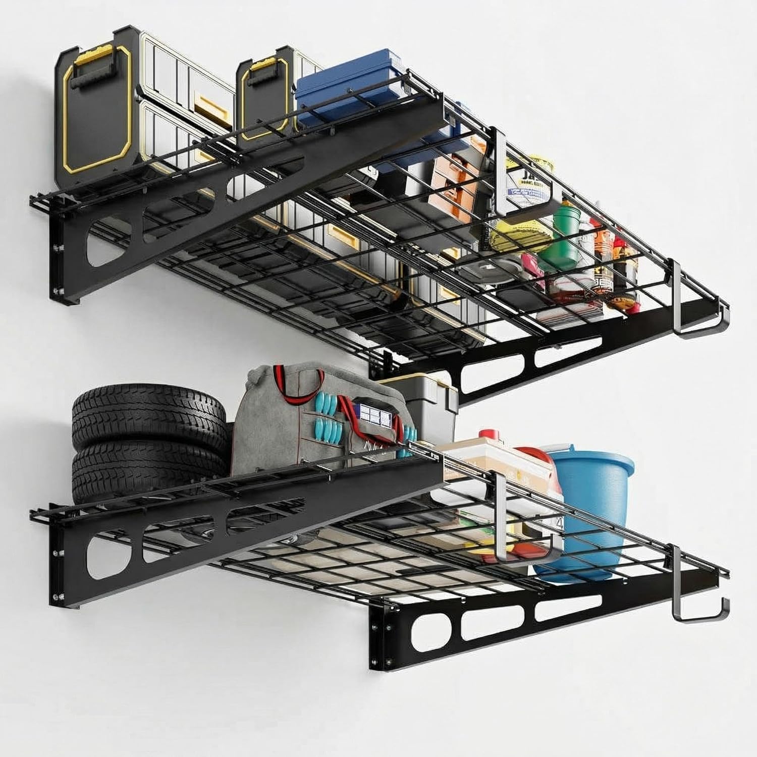 Heavy Duty Wall Mounted Garage Storage Shelves – 2 Pack Metal Floating Utility Rack, 800 Lbs Capacity, Sturdy Steel Construction for Garage, Workshop, Pantry, Storage Rack, Warehouse, 2x4 Feet