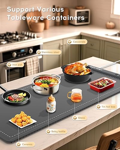 Miniatura 4 de Tapete de calentamiento para alimentos, extra grande, 36 x 16 pulgadas, 580 W, calentador de alimentos para bufé, tapete de calentamiento de