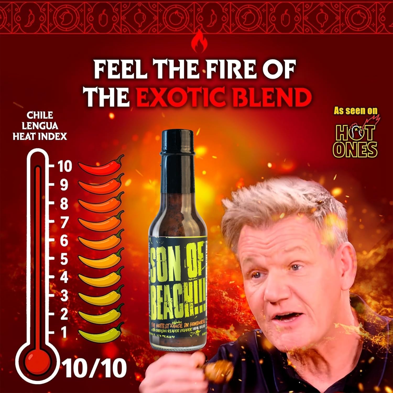 Hot Sauce | Chile Lengua de Fuego (Pack of 3, Son of Beach!) - 10/10 Heat Challenge Sauce, Insanely Hot, Gourmet Latin-American Fire, Small-Batch Trio