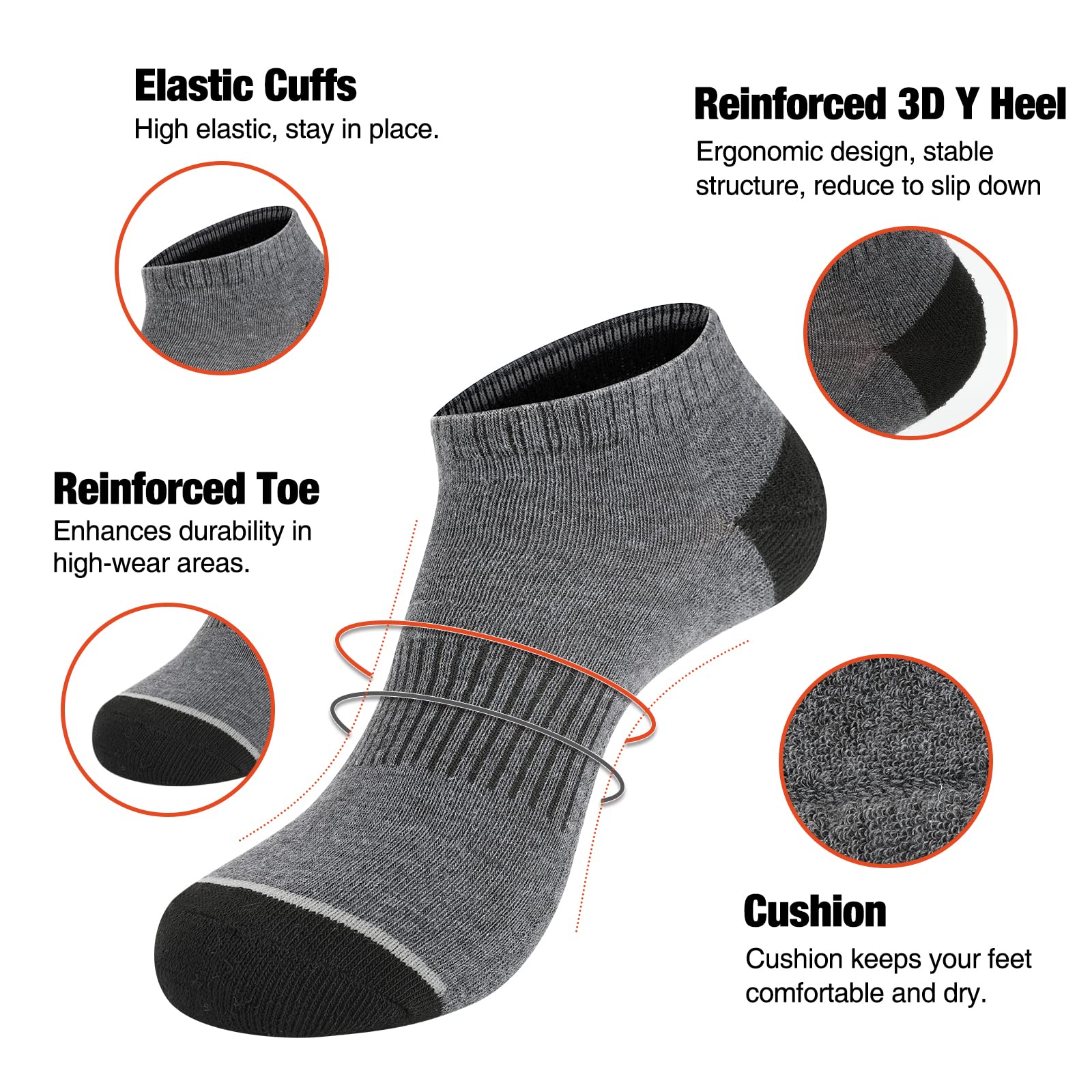 COOVAN Paquete de 10 calcetines de corte bajo para hombre, con cojín atlético, calcetines casuales