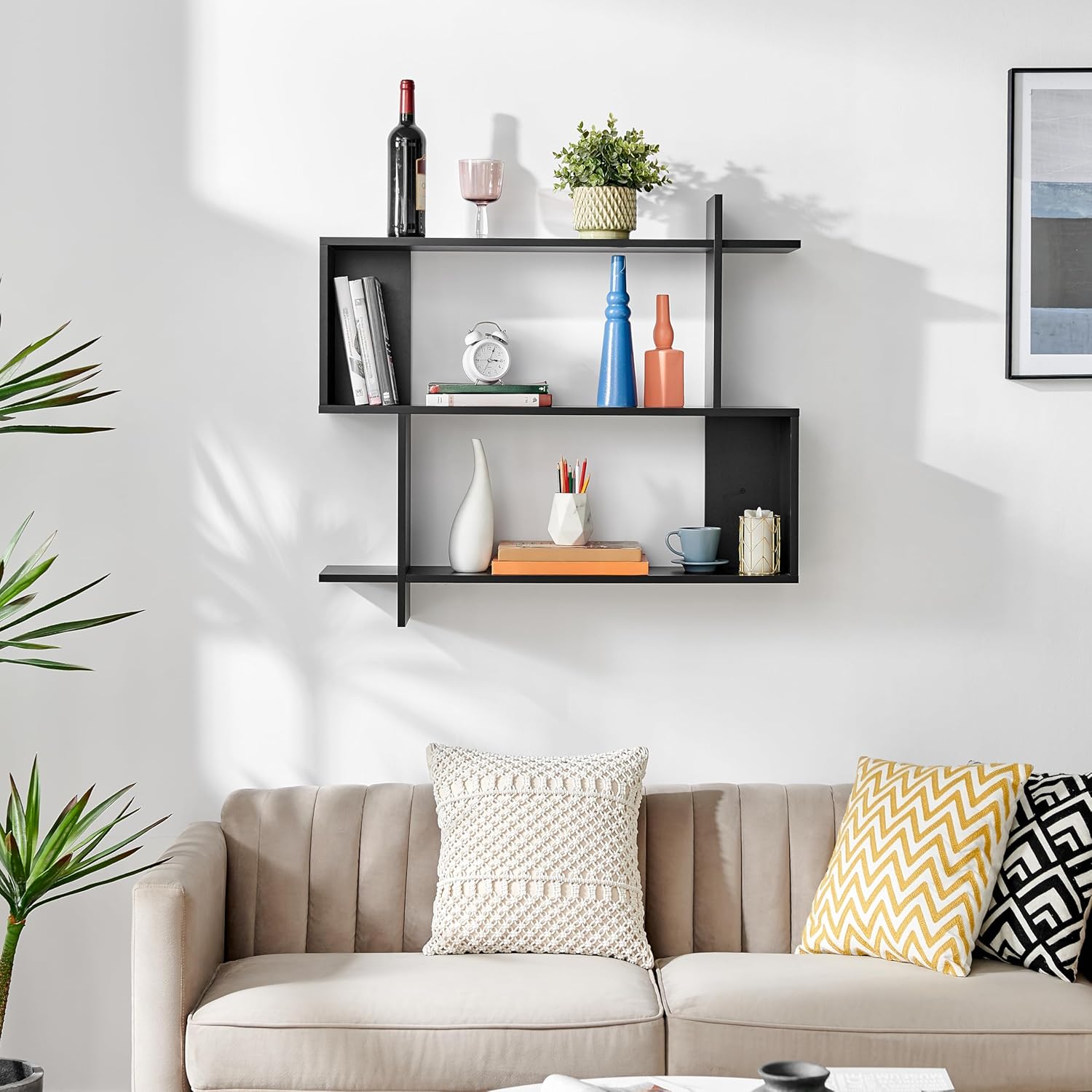 Danya B. Manasa Floating Geometric Kilter Two-Tier Wall Shelf - Hickory