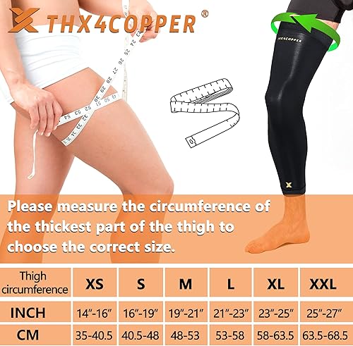 Miniatura 8 de Thx4COPPER Mangas de compresión de pierna completa, soporte estabilizador de rodilla antideslizante para pierna larga, soporte de rodilla muslo