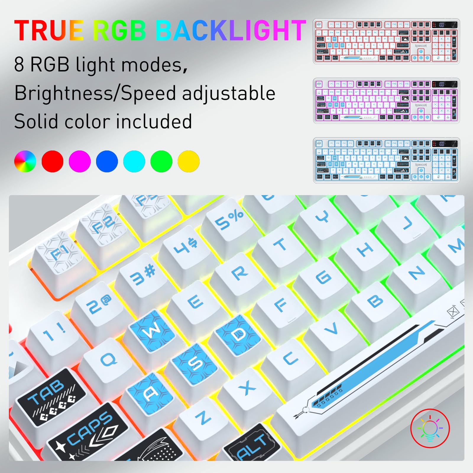 Redragon K526 Pro RGB Teclado Gaming Inalámbrico 104 Teclas Tacto Mecánico | Pantalla Información LED Control Perilla Retroiluminada Interruptor Lineal Suave Amplia Compatibilidad