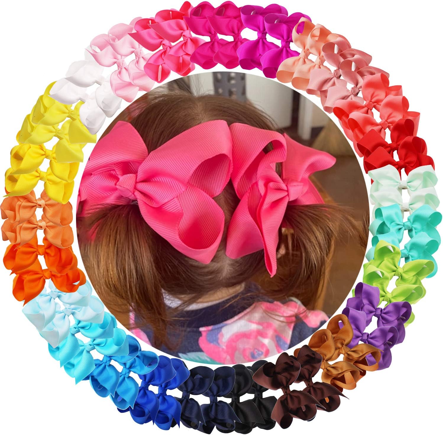 BBGifts 50PCS Baby Girls Hair Clips, 4.5Inch Grosgrain Ribbon Hair Bows
