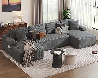 DURASPACE 126.2'' Modular Sectional Sofa, Convertible U Shaped Cloud Couch with Memory Foam, Corduroy Boneless Sectional Couches for Living Room, No Assembly Required (Gray)