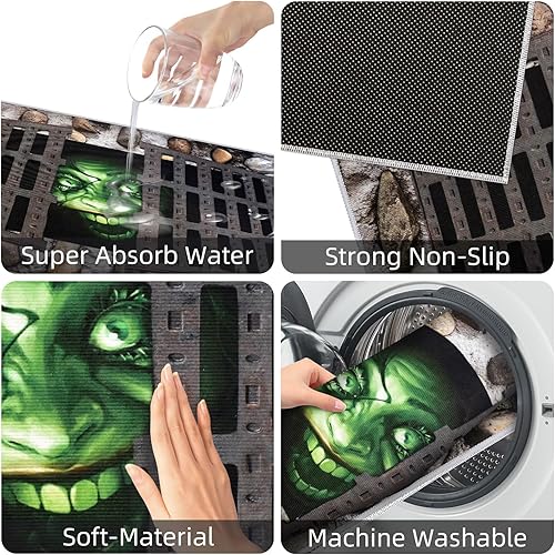 Miniatura 6 de Tapete de Halloween con ilusión 3D de payaso y alcantarillado, tapete para exteriores, tapete de cocina y baño de Halloween, tapete de bienvenida