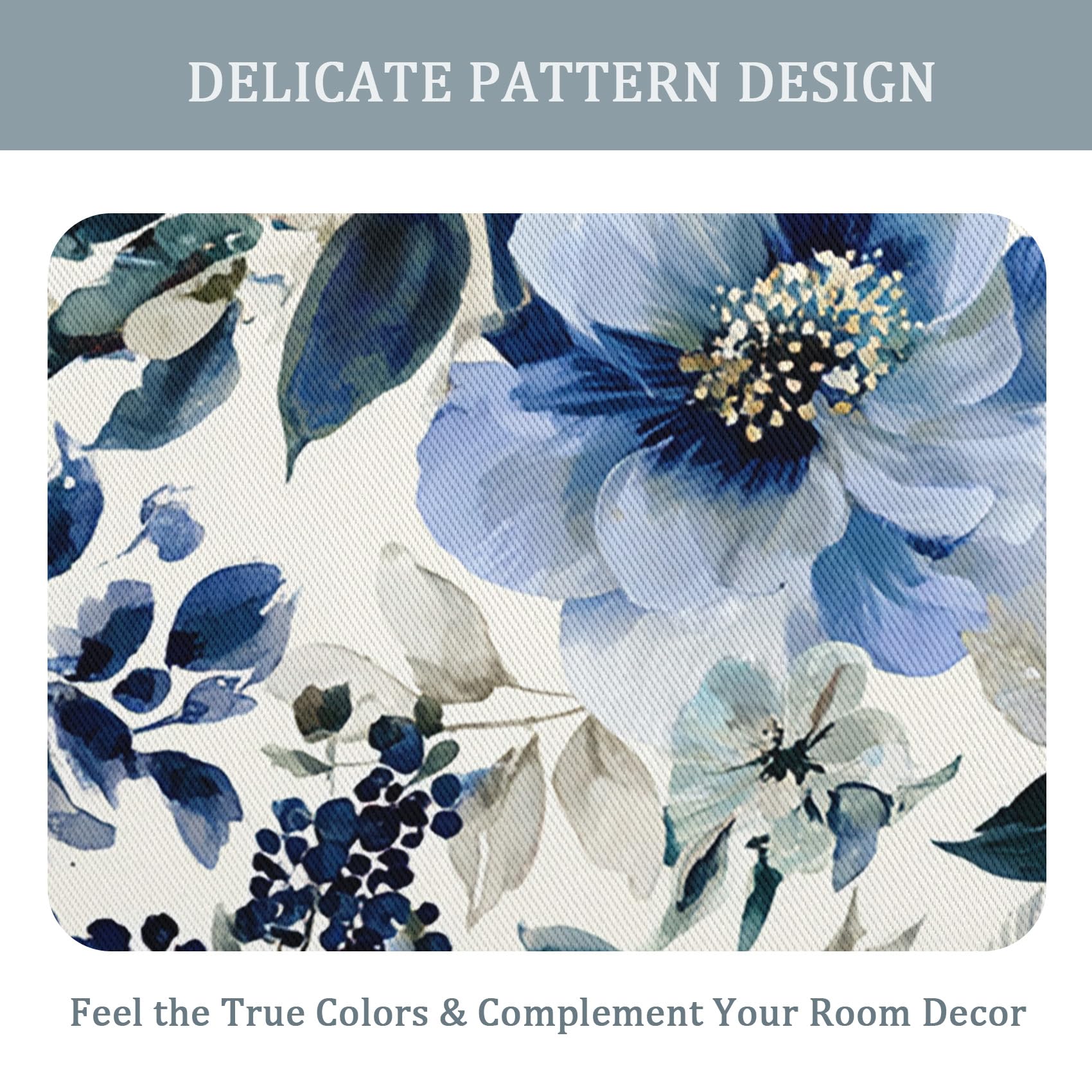 Generisch Blickdichte Vorhänge Aquarell Blume Muster, H 160 x B 140 2er Set - Blaue Blume Natur Fenster Gardinen mit Ösen, 160 cm Lang Curtains Wohnzimmer Schlafzimmer Deko S&ZA-85