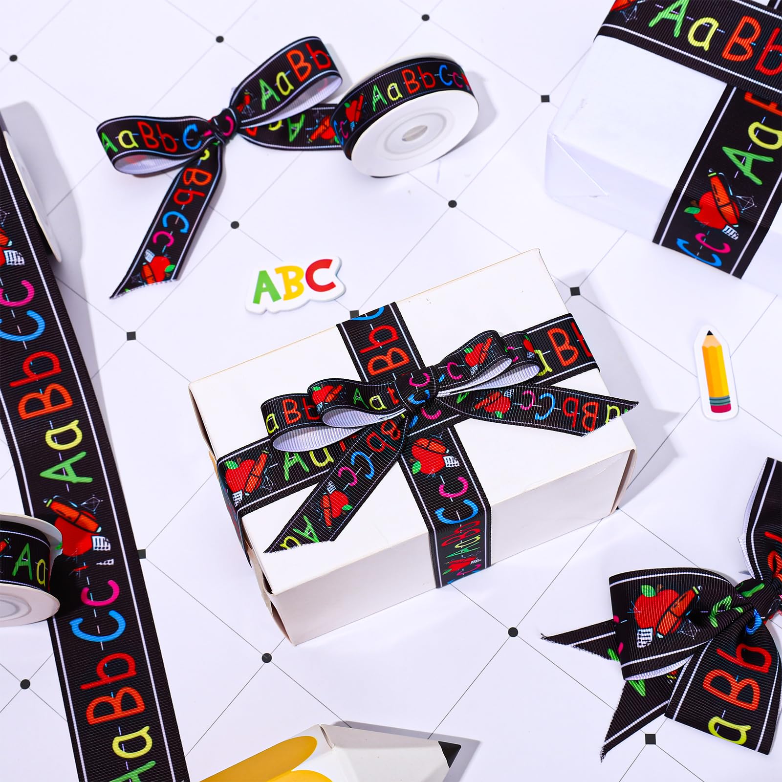 Abc Ribbons Snapklik.com : JarThenaAMCS 3 Rolls Back To School Grosgrain Ribbon ...