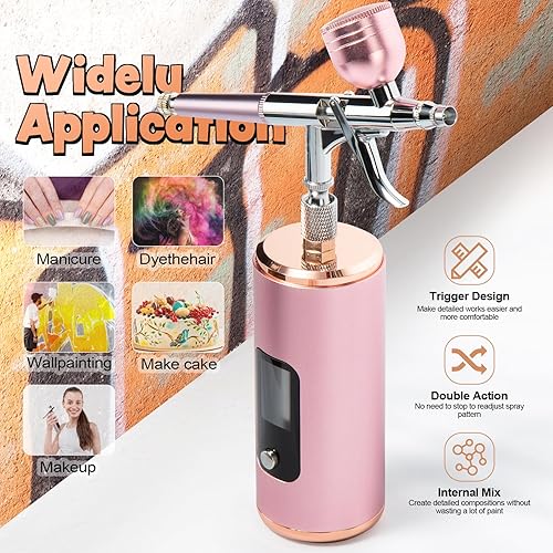 Miniatura 5 de Kit de aerógrafo de 46 PSI con compresor  Pistola de cepillo de aire de doble acción con boquilla de 0.012 in y juego de cepillos de limpieza para