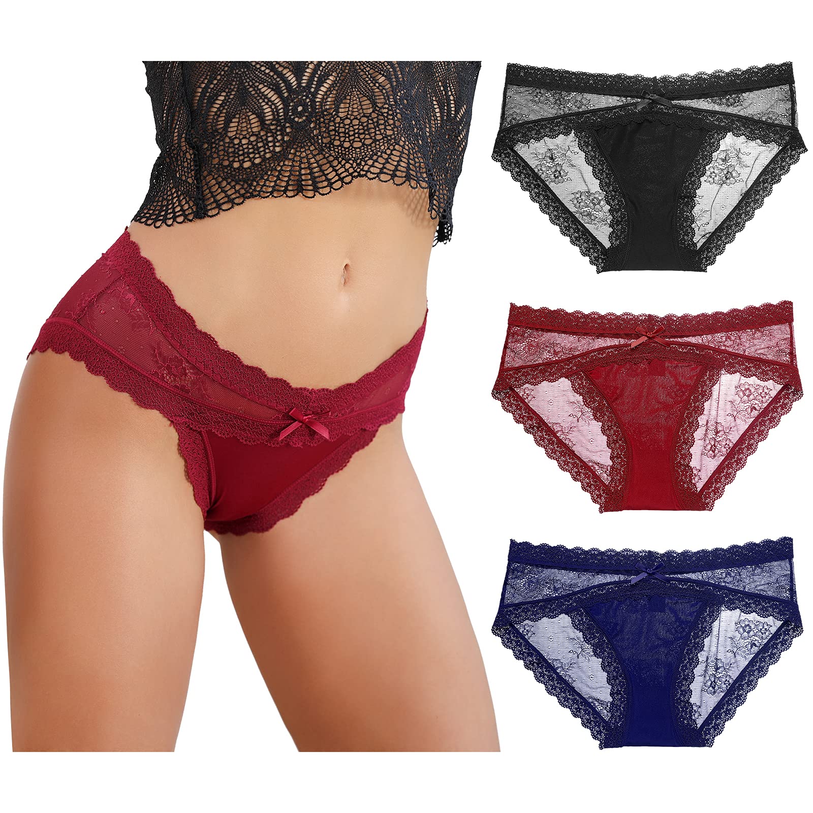 Levao Women Lace Underwear Sexy Briefs Seamless Panties Bikini Multipack S-XXL