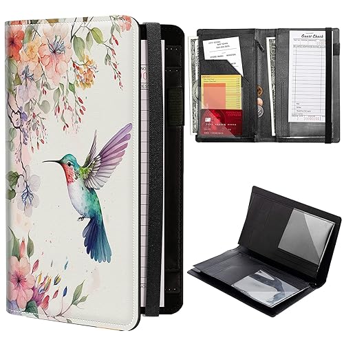 Miniatura 11 de Libros de servidor de flores de mariposa y luna para camarera, cartera de cuero sintético con cierre de vendaje elástico, organizador con bolsillo