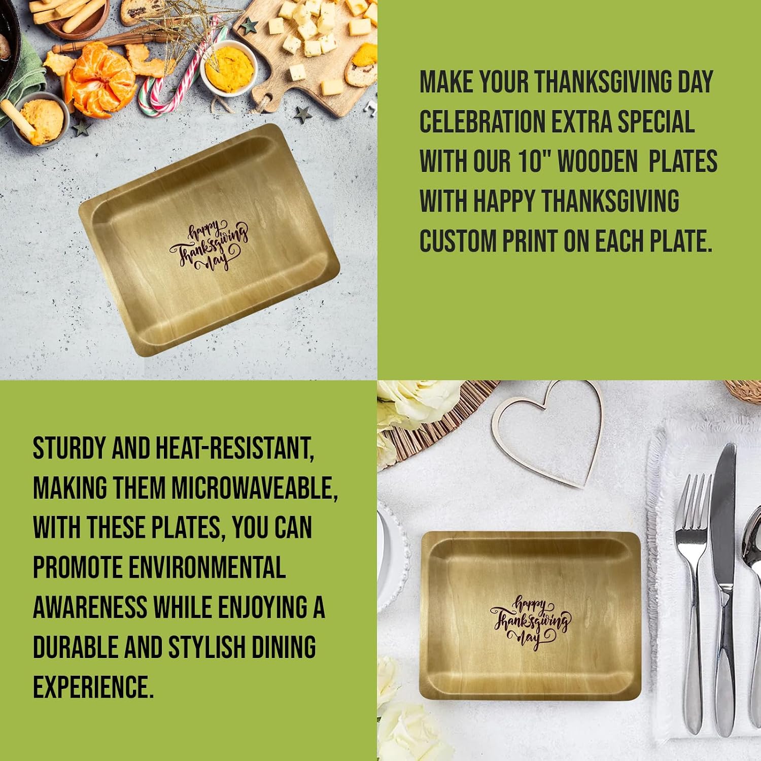 10" Wooden Plates with "Happy Thanksgiving" Custom Print - Pack of 25ct