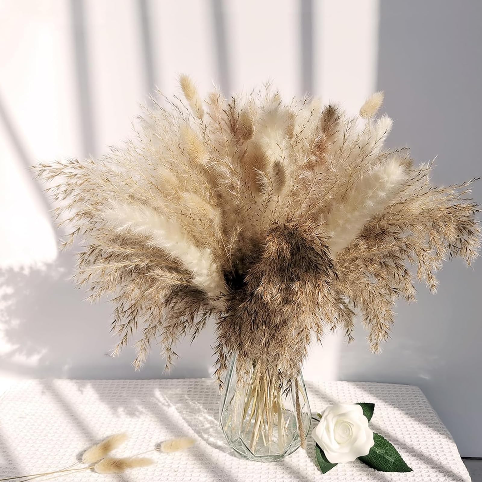 Décoration en Pampas Séchées Pampa Naturelle Décoration Fleurs Séchées Bouquet Décor Pampas avec des Fleurs Séchée de Queue de Lapin, pour Déco Intérieur, Chambre, Boho Mariage (120)
