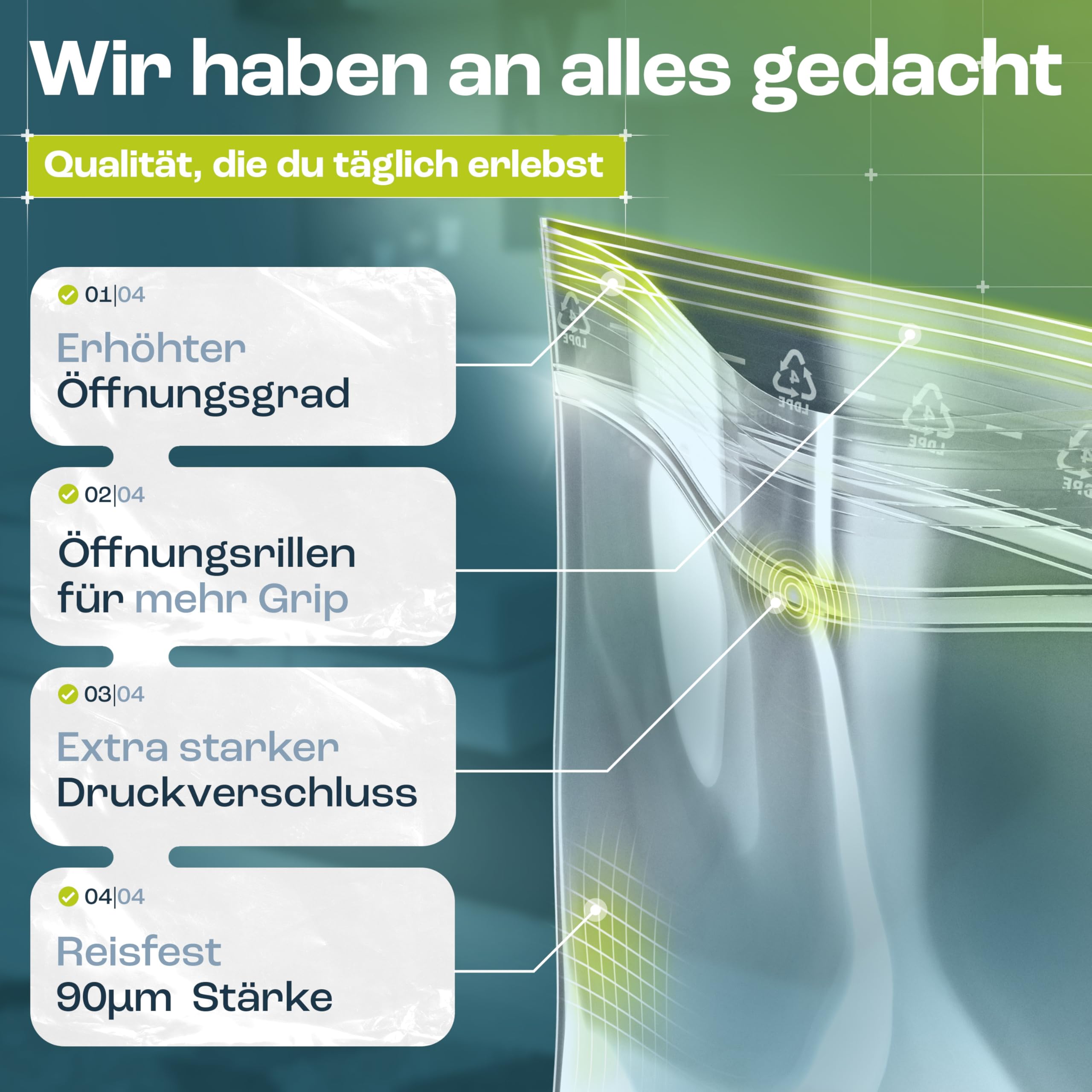 HeiZip 100 x Druckverschlussbeutel 120x170 mm - ZIP Beutel 90 my extra stark, lebensmittelecht, wiederverschließbar & transparent | ca. 0,5 l | Wiederverschließbar