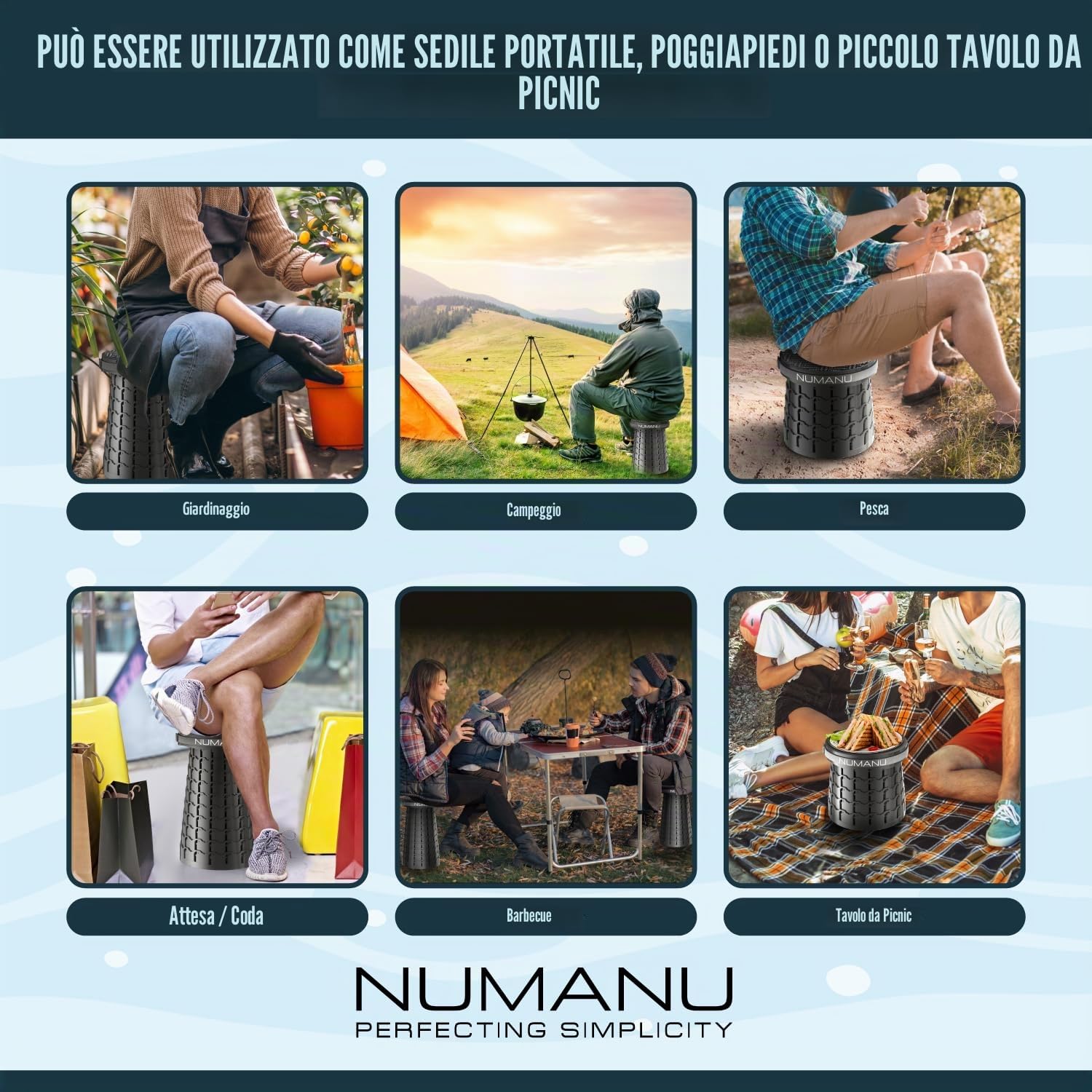 NUMANU Sgabello pieghevole XXL con cuscino e borsa, peso massimo 453,6 kg, 50 cm, resistente, portatile, retrattile, telescopico, sedia pieghevole o poggiapiedi da viaggio