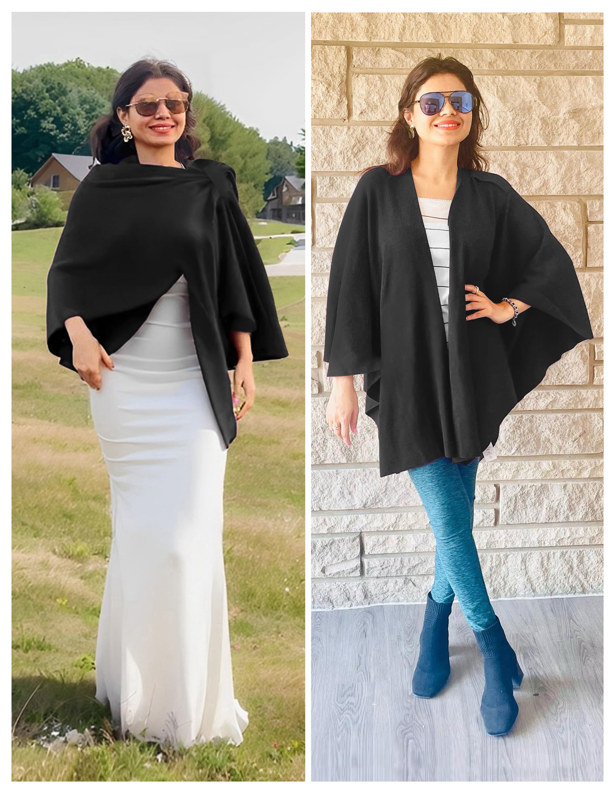 PULI Femmes Poncho Châle Wrap Finement drapé tricoté Cape Cardigan écharpe croisée Devant pour Temps Froid/endroits climatisés