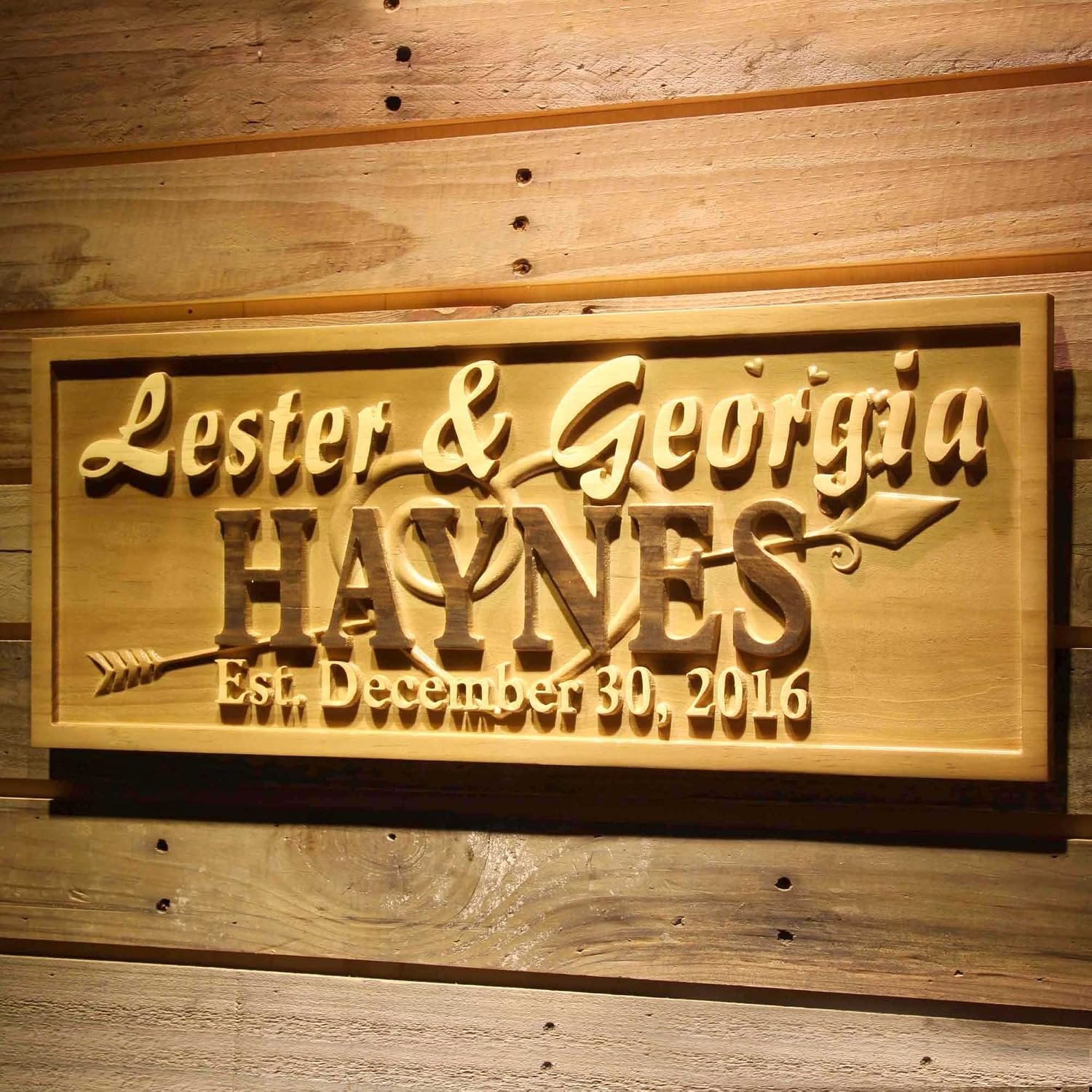 ADVPRO wpa0294 Personalized Last Name Heart with Arrow Home Décor Wood Custom Wedding Couples Anniversary Established Anniversary Wooden Signs - Medium 18.25 x 7.25