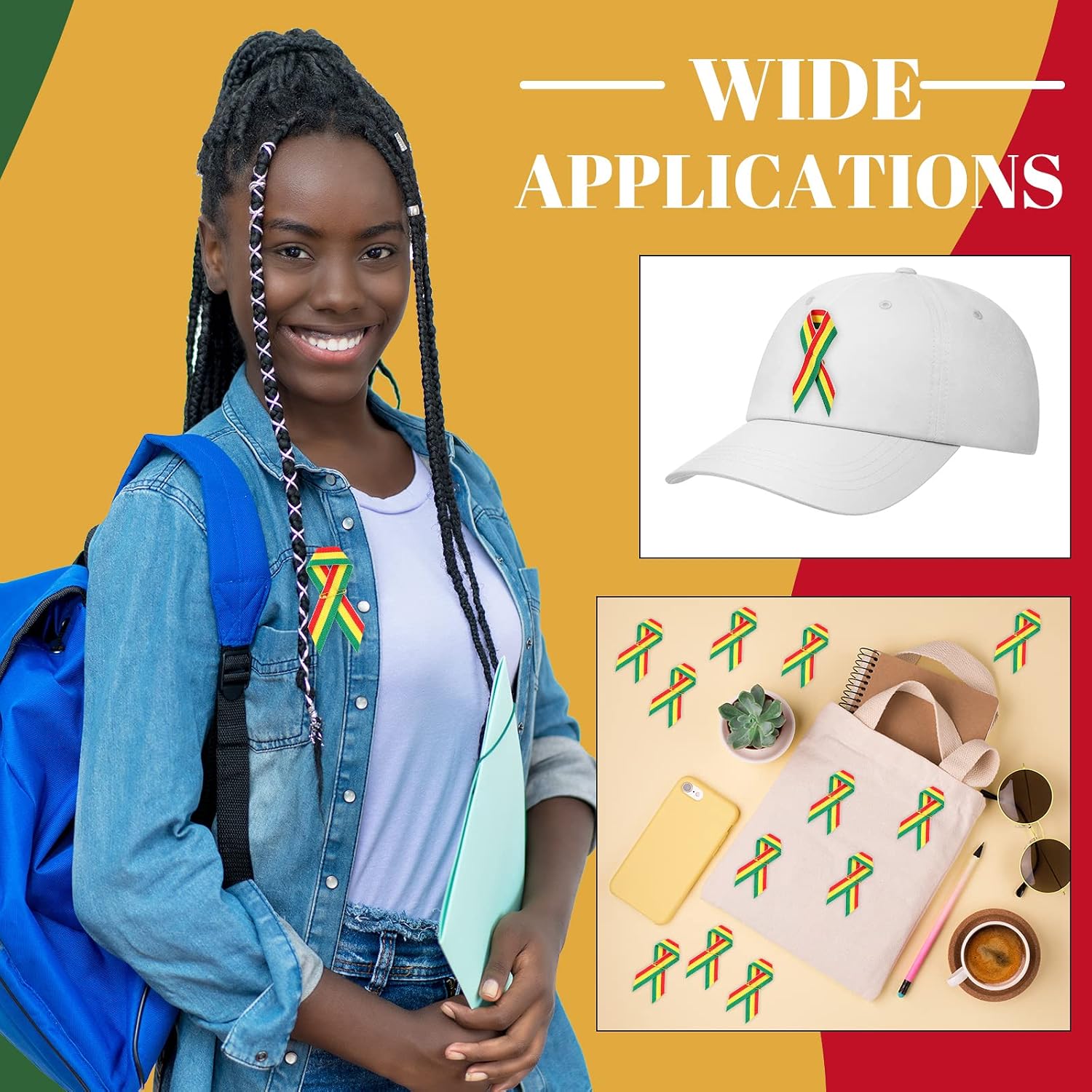 Unittype 200 Pcs Juneteenth Ribbon Pins African Pin Juneteenth Accessories for Men Women Clothes Bags Juneteenth Decoration