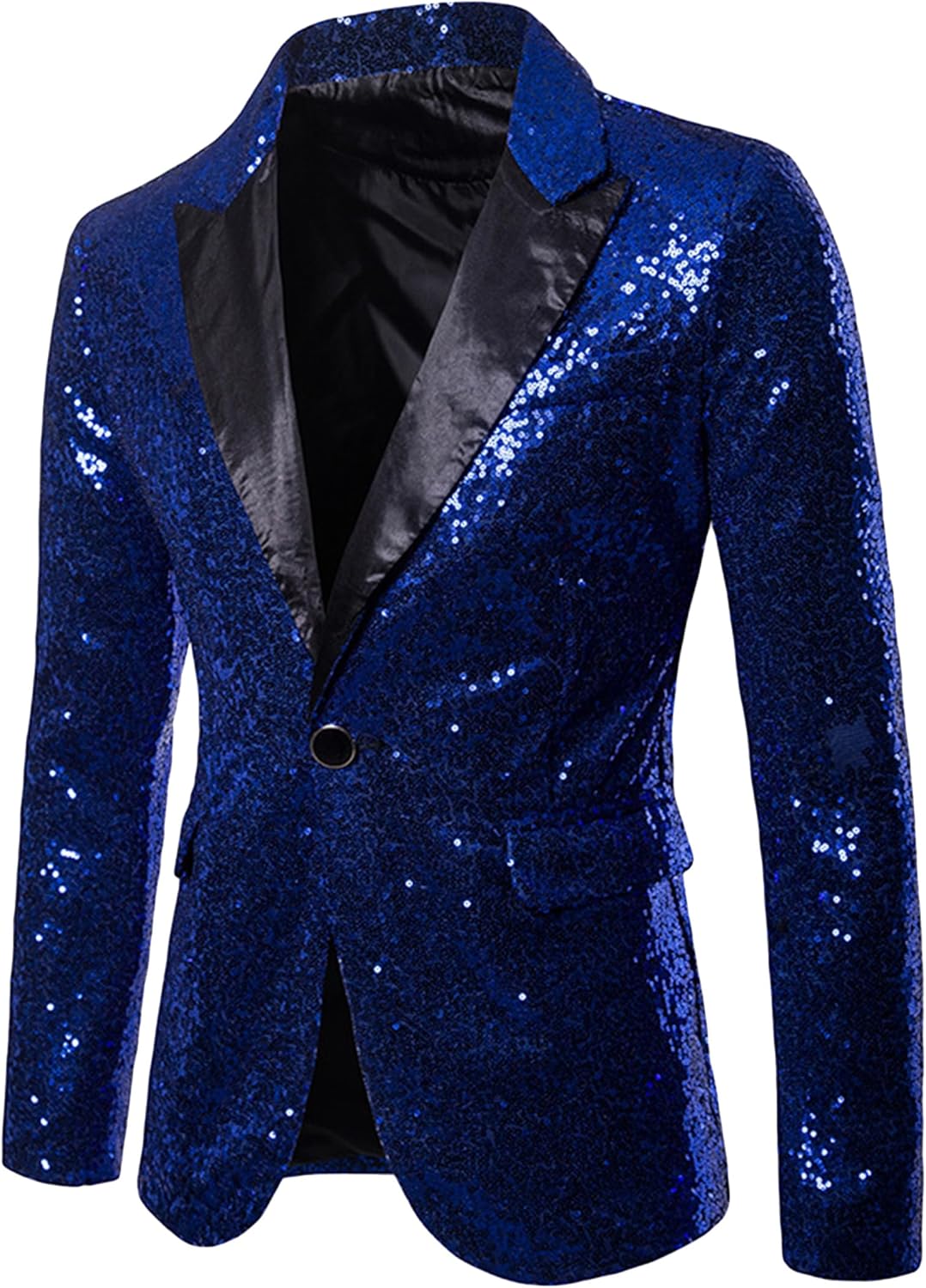 YMING Men's Sequin Button Down Blazer Sparkly Lapel Collar Tuxedo Jacket Disco Glitter Party Coats with Pockets