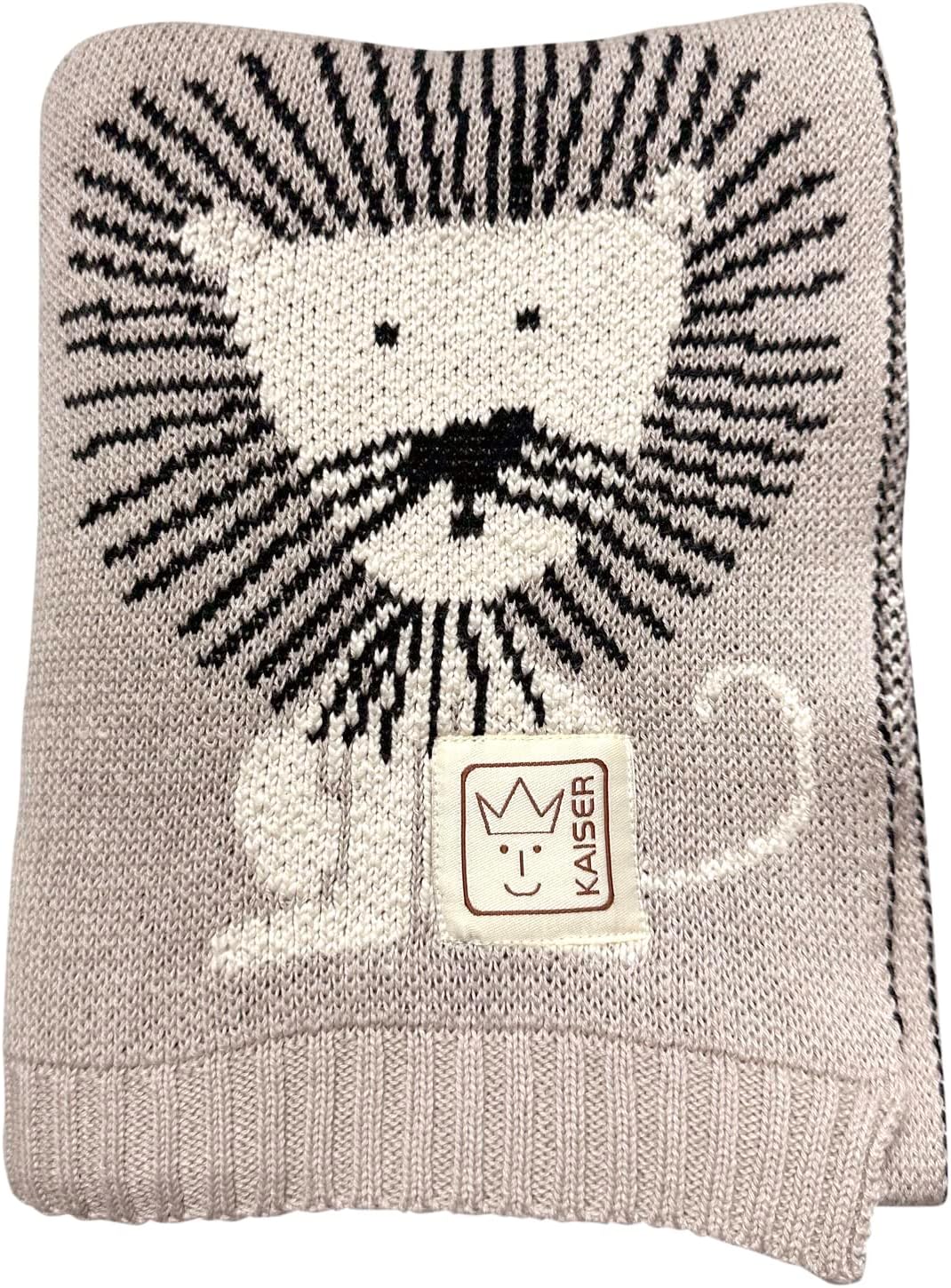 Kaiser 65211 Lion Knitted Baby Blanket, 100% Organic Cotton (kbA), Colorway Stone-Natural-Black