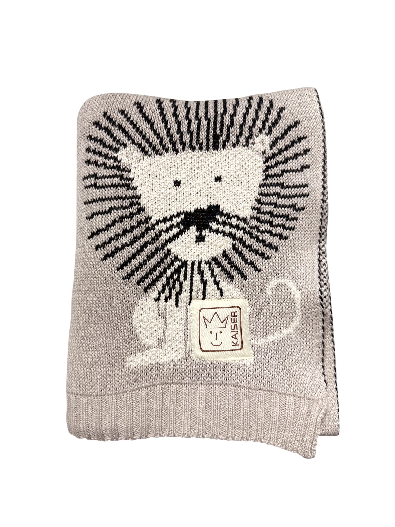 KAISER 65211 LION Kocyk dziecięcy, dzianina, 100% bawełna ekologiczna (kbA), oddychający kocyk niemowlęcy, całoroczny, dla noworodków, do wózka dziecięcego, kolor naturalny czarny