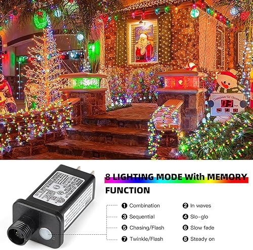 Miniatura 2 de XTF2015 Guirnalda de luces LED de Navidad de 262 pies, 800 luces LED, enchufe de luces de Navidad, 8 modos de función de memoria con temporizador,