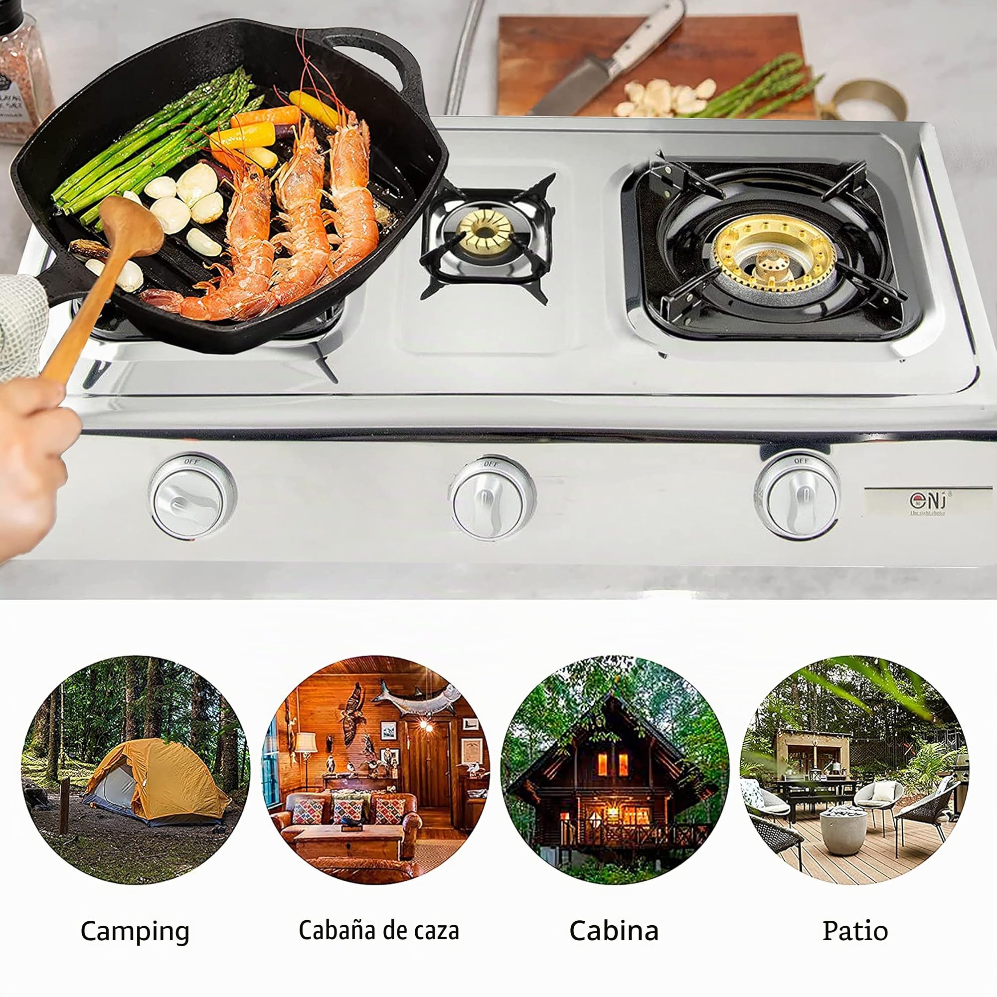 NJ NSD-3 Cocina portátil de GLP - Estufa de 3 quemadores para uso en interiores 8.0kW WOK