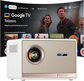 Projetor BYINTEK T5 Max com Google TV Licenciado,Full HD Nativo 1080P,1000 ANSI Lumens,Foco Automático,Correção Keystone Automática,Wi-Fi Dual Band,Bluetooth 5.0,Motor Óptico Selado,Para Festa